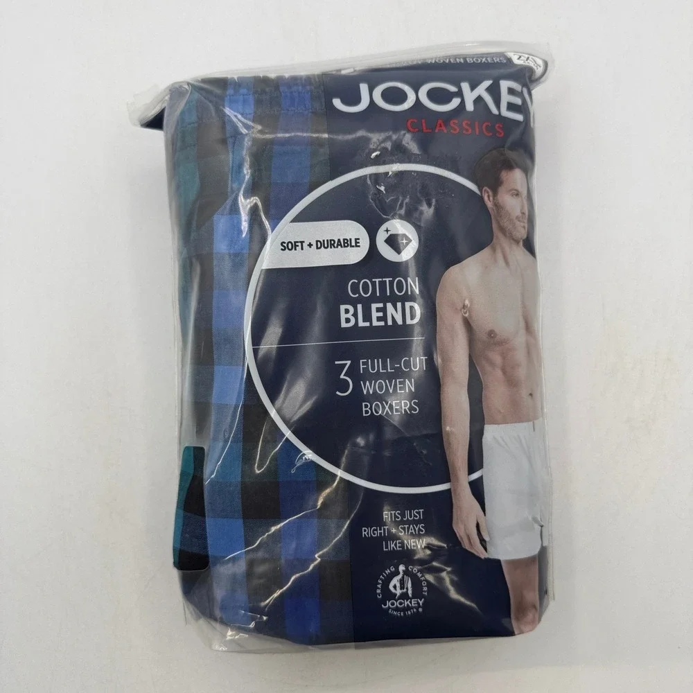 Jockey Classics Full-Cut Woven Boxers Mens Size 2XL Blue Black Plaid 009900/145
